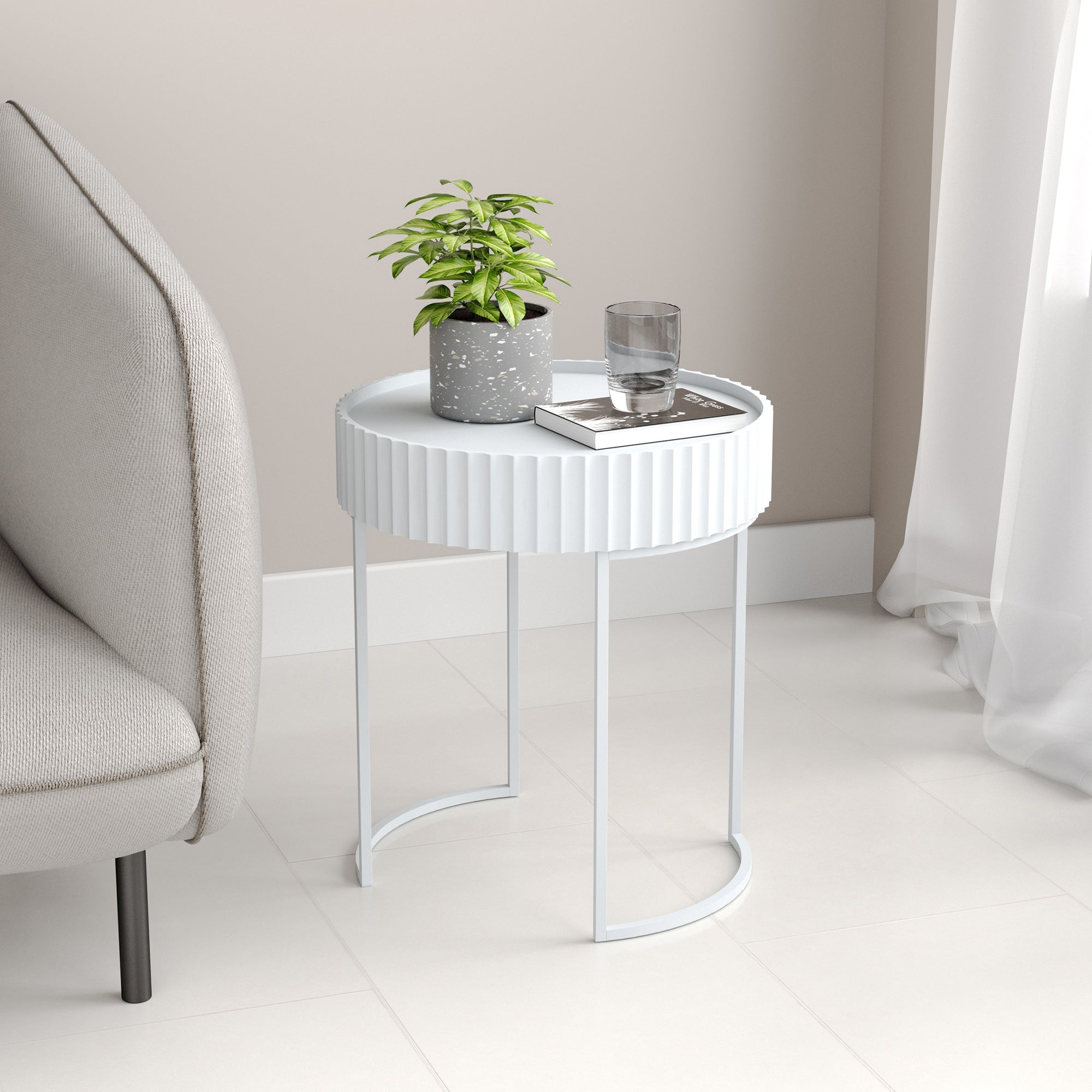 Tavolino Rotondo Rill da Salotto 46 x Ø40 cm - Bianco [en.casa]