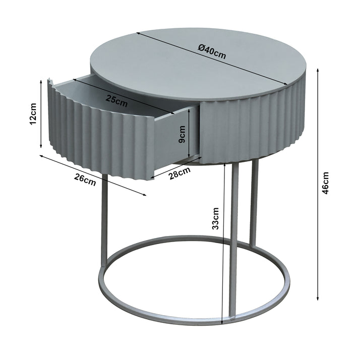 Tavolino Rotondo Rill da Salotto con Cassetto 46 x Ø40 cm - Grigio [en.casa]