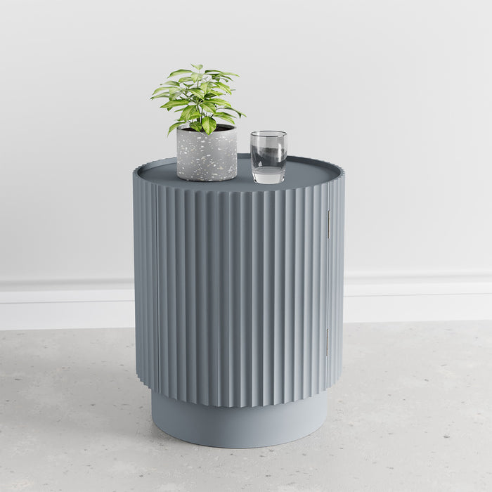 Tavolino Rotondo Rill con Anta e Scomparti Interni 49 x Ø40 cm - Grigio [en.casa]