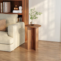 Tavolino Laterale Vappevn con Piano Rotondo 60 x Ø40 cm - Effetto Noce [en.casa]