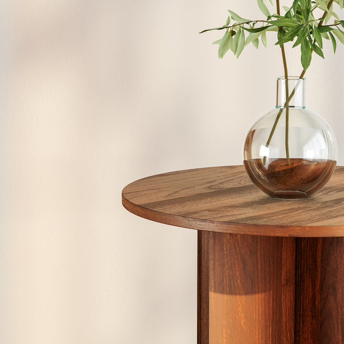 Tavolino Laterale Vappevn con Piano Rotondo 60 x Ø40 cm - Effetto Noce [en.casa]