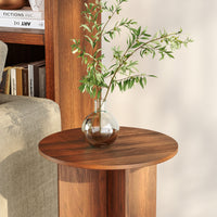 Tavolino Laterale Vappevn con Piano Rotondo 60 x Ø40 cm - Effetto Noce [en.casa]