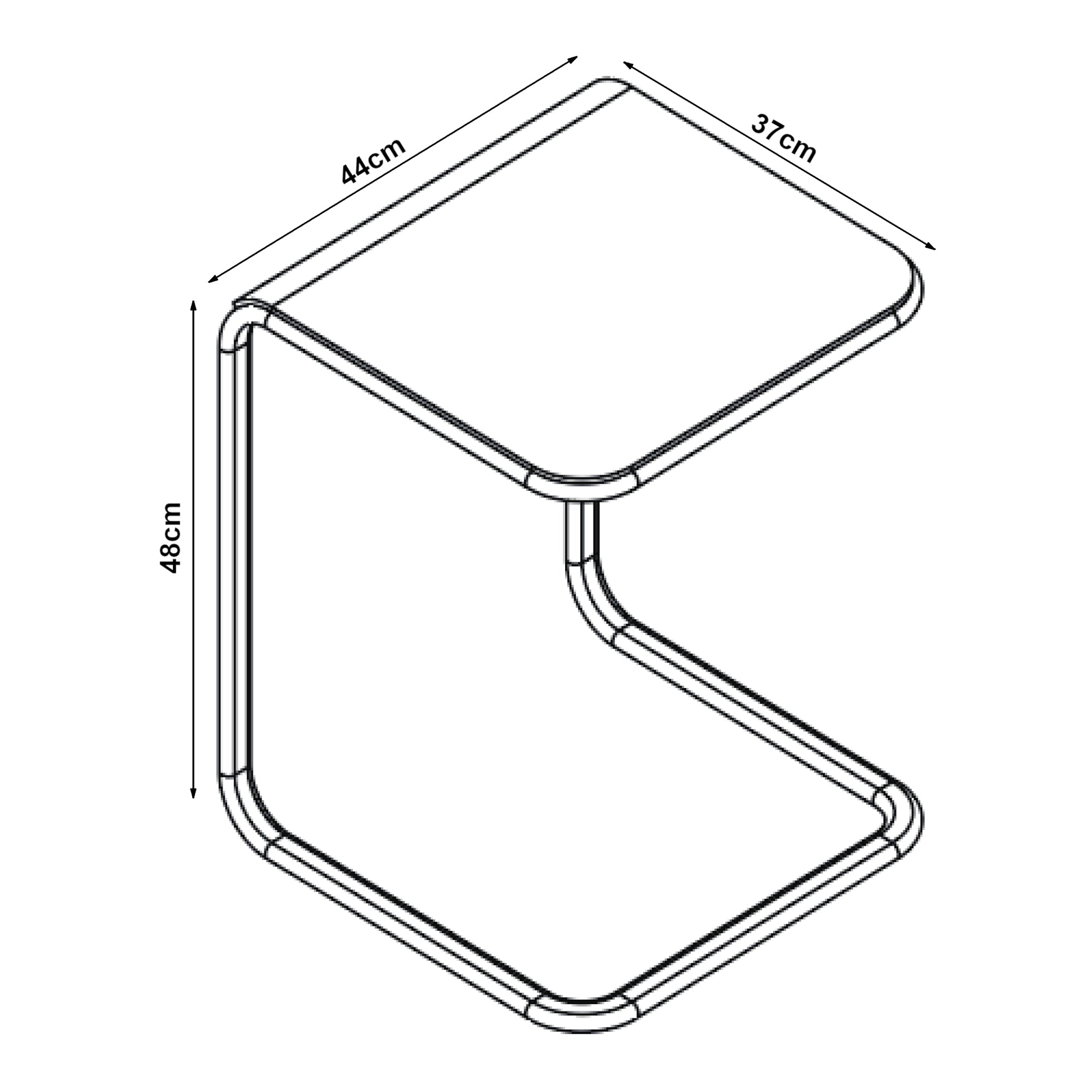 Tavolino da Divano Brosa a Forma di C 44x37x48 cm Cromato / Trasparente [en.casa]