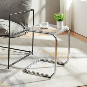 Tavolino da Divano Brosa a Forma di C 44x37x48 cm Cromato / Trasparente [en.casa]