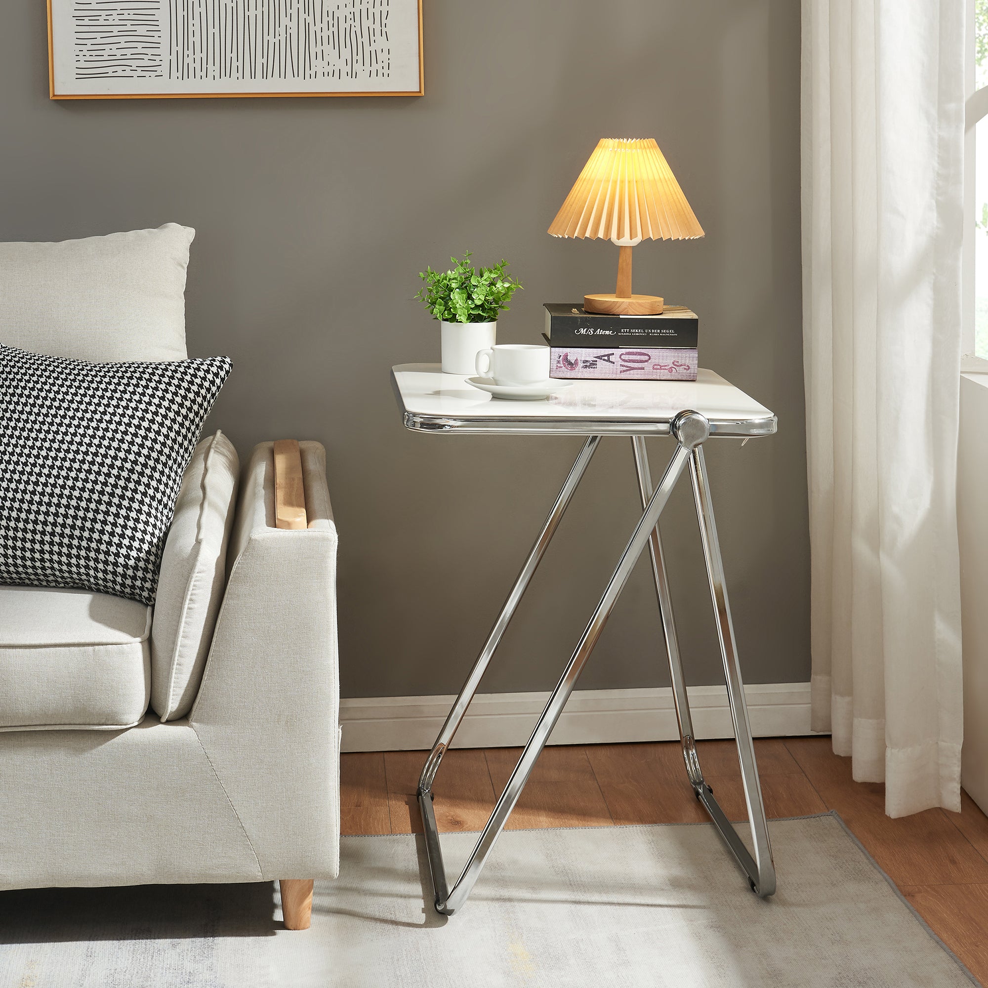 Tavolo Pieghevole Alerhavn Tavolino Portatile per Divano Laptop 70x49x68 cm Bianco [en.casa]