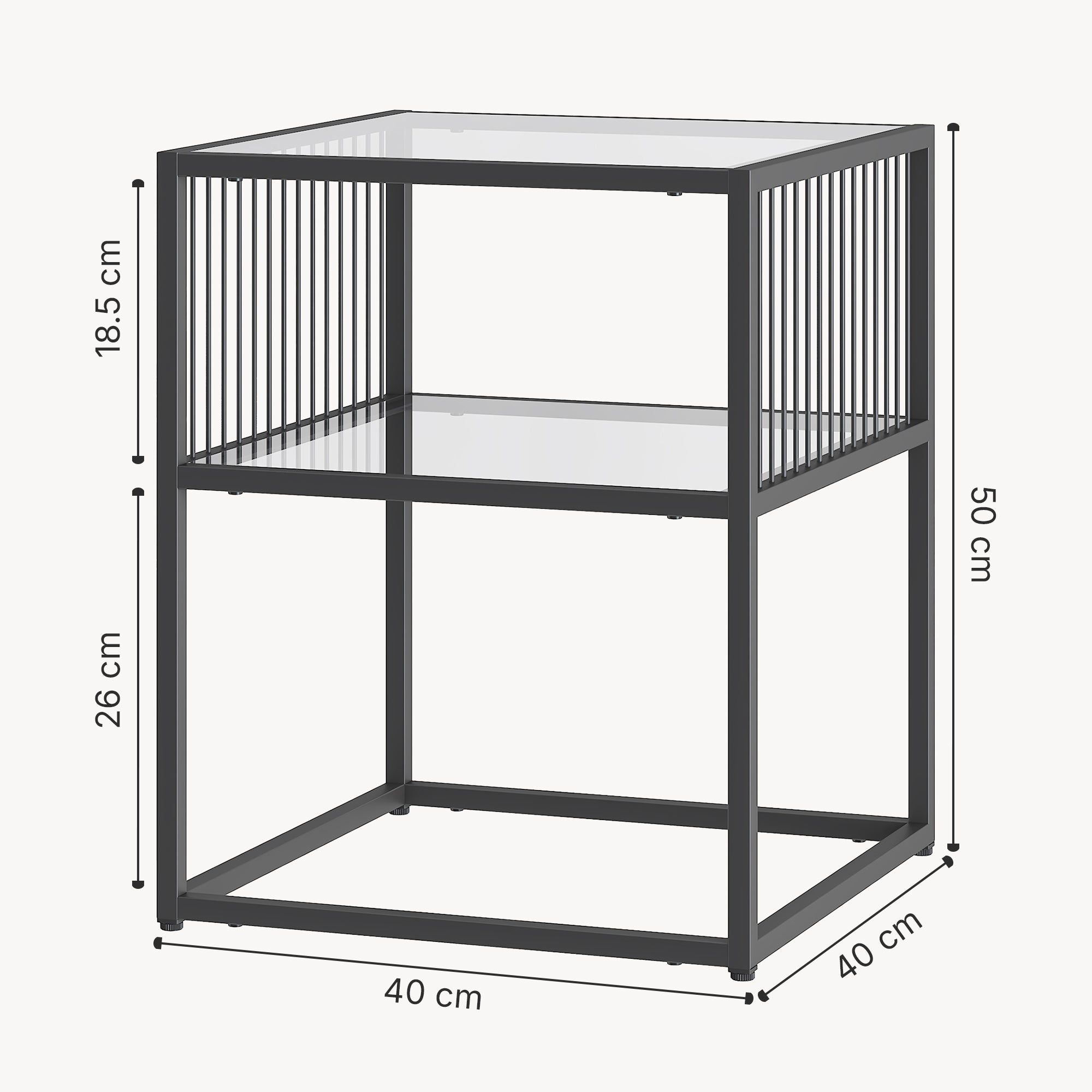 Tavolino Laterale Tronevn con Piano e Ripiano in Vetro Temperato 50 x 40 x 40 cm - Nero [en.casa]