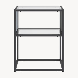 Tavolino Laterale Tronevn con Piano e Ripiano in Vetro Temperato 50 x 40 x 40 cm - Nero [en.casa]