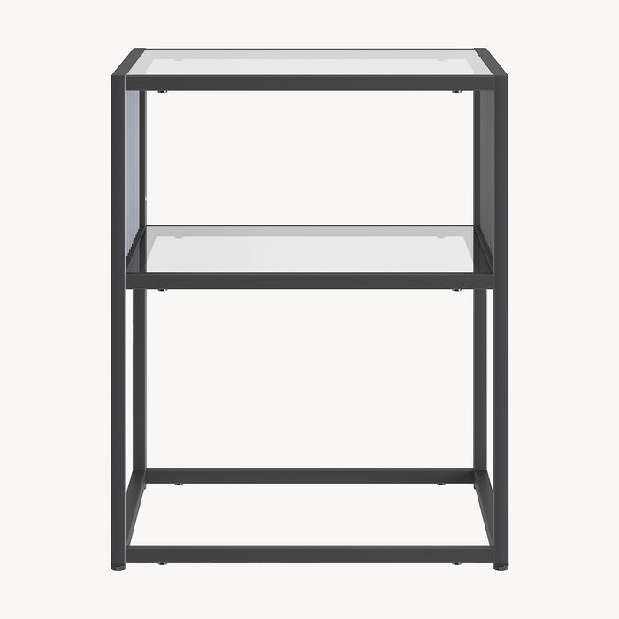 Tavolino Laterale Tronevn con Piano e Ripiano in Vetro Temperato 50 x 40 x 40 cm - Nero [en.casa]