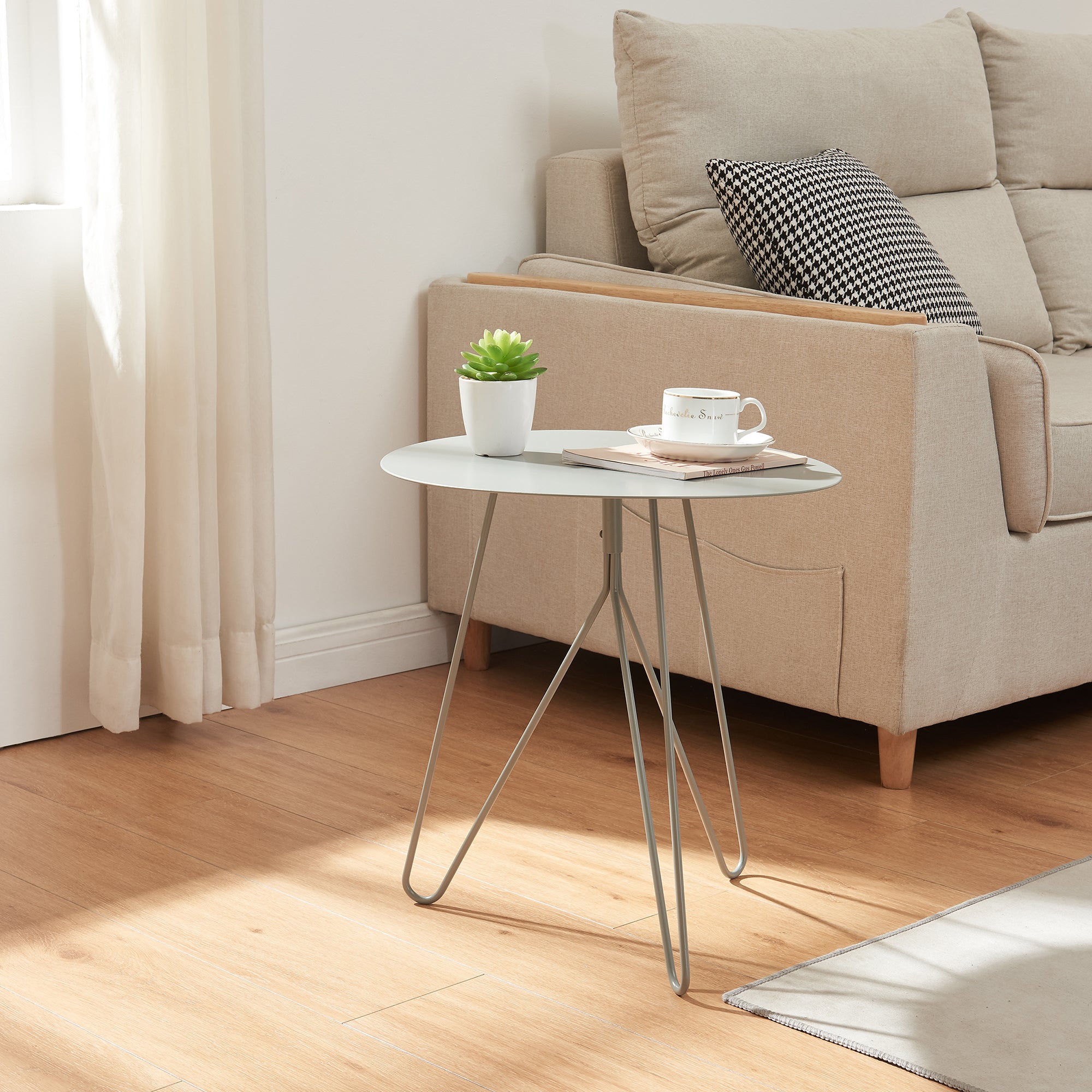 Tavolino Nopimi con Piano Rotondo e Gambe a Forcina 45 x Ø43 cm - Grigio Opaco [en.casa]