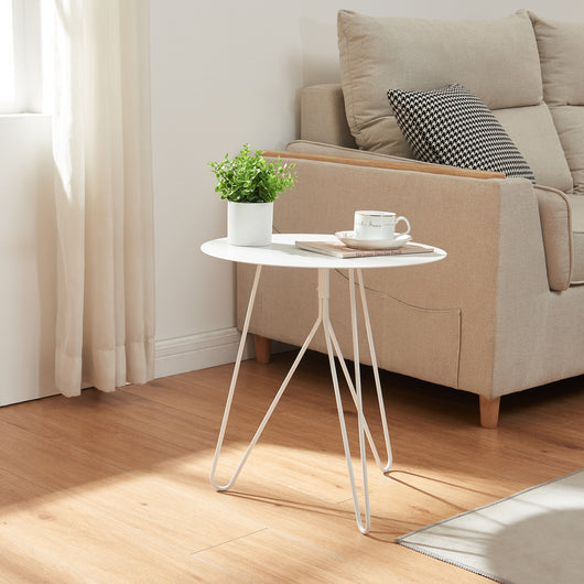 Tavolino Nopimi con Piano Rotondo e Gambe a Forcina 45 x Ø43 cm - Bianco Opaco [en.casa]