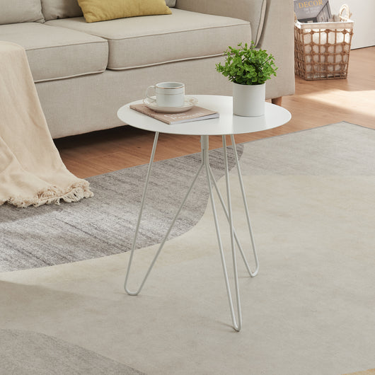 Tavolino Nopimi con Piano Rotondo e Gambe a Forcina 45 x Ø43 cm - Bianco Opaco [en.casa]