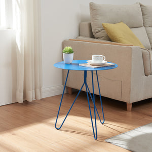 Tavolino Nopimi con Piano Rotondo e Gambe a Forcina 45 x Ø43 cm - Blu Opaco [en.casa]