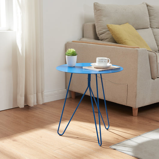 Tavolino Nopimi con Piano Rotondo e Gambe a Forcina 45 x Ø43 cm - Blu Opaco [en.casa]