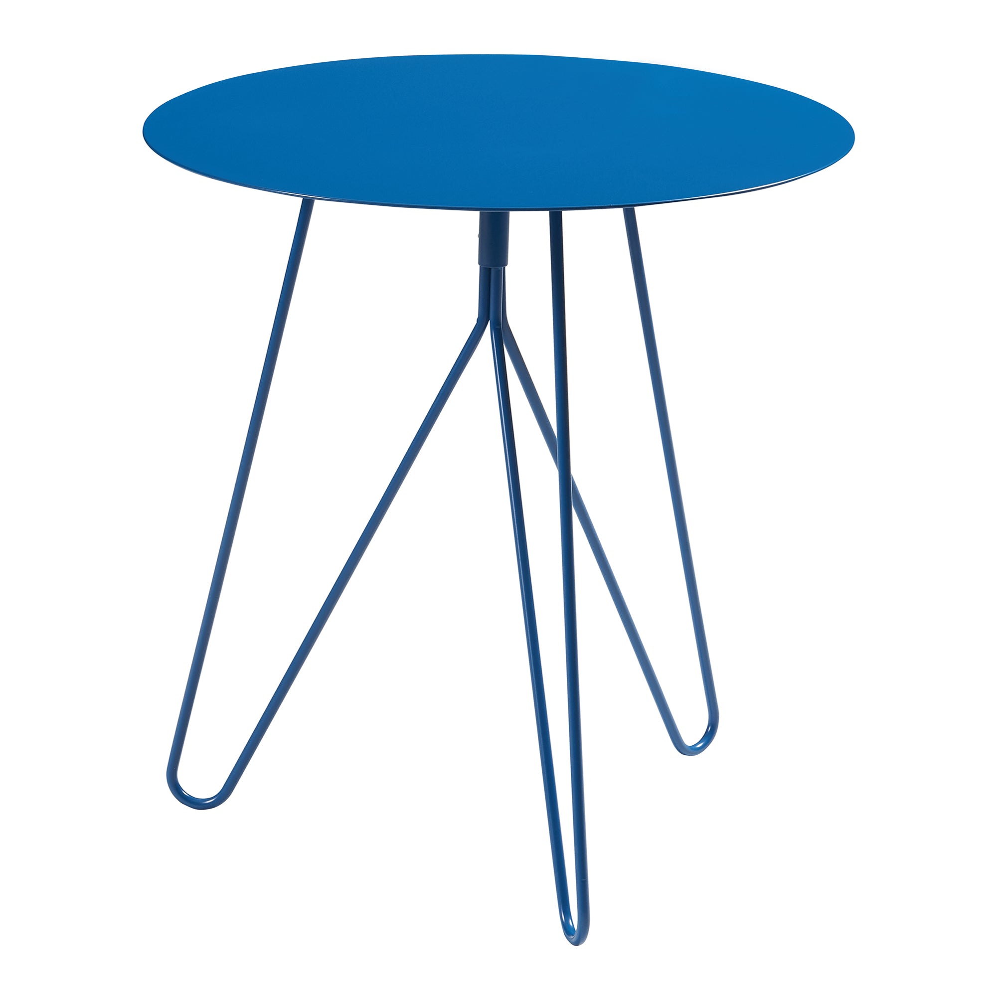 Tavolino Nopimi con Piano Rotondo e Gambe a Forcina 45 x Ø43 cm - Blu Opaco [en.casa]