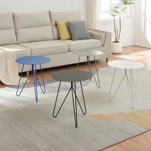 Tavolino Nopimi con Piano Rotondo e Gambe a Forcina 45 x Ø43 cm - Blu Opaco [en.casa]