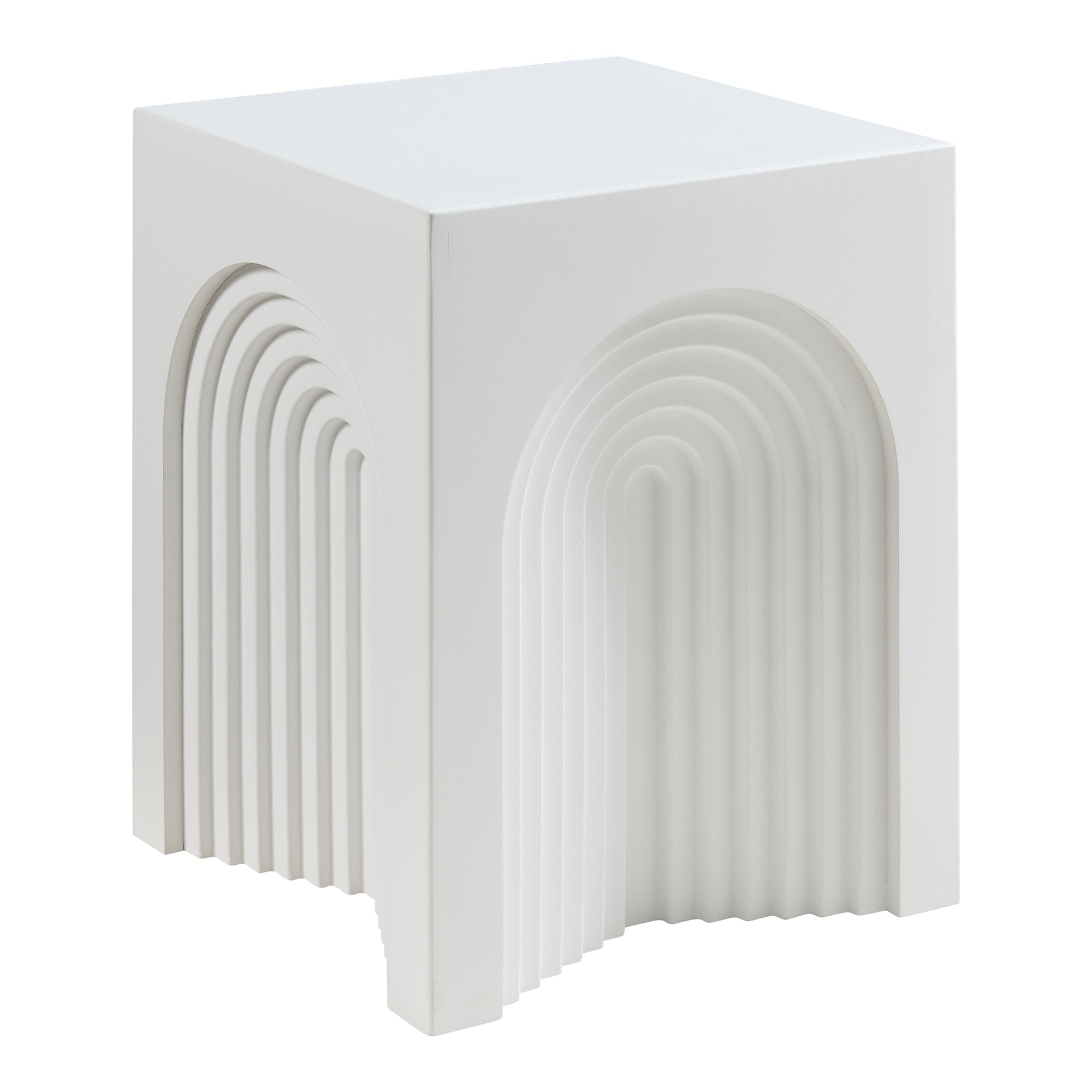 Tavolino Cubo Elverumn con Design Arcuato 45x35x35 cm Bianco [en.casa]