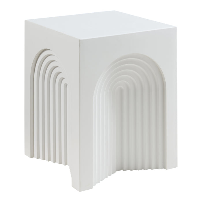 Tavolino Cubo Elverumn con Design Arcuato 45x35x35 cm Bianco [en.casa]