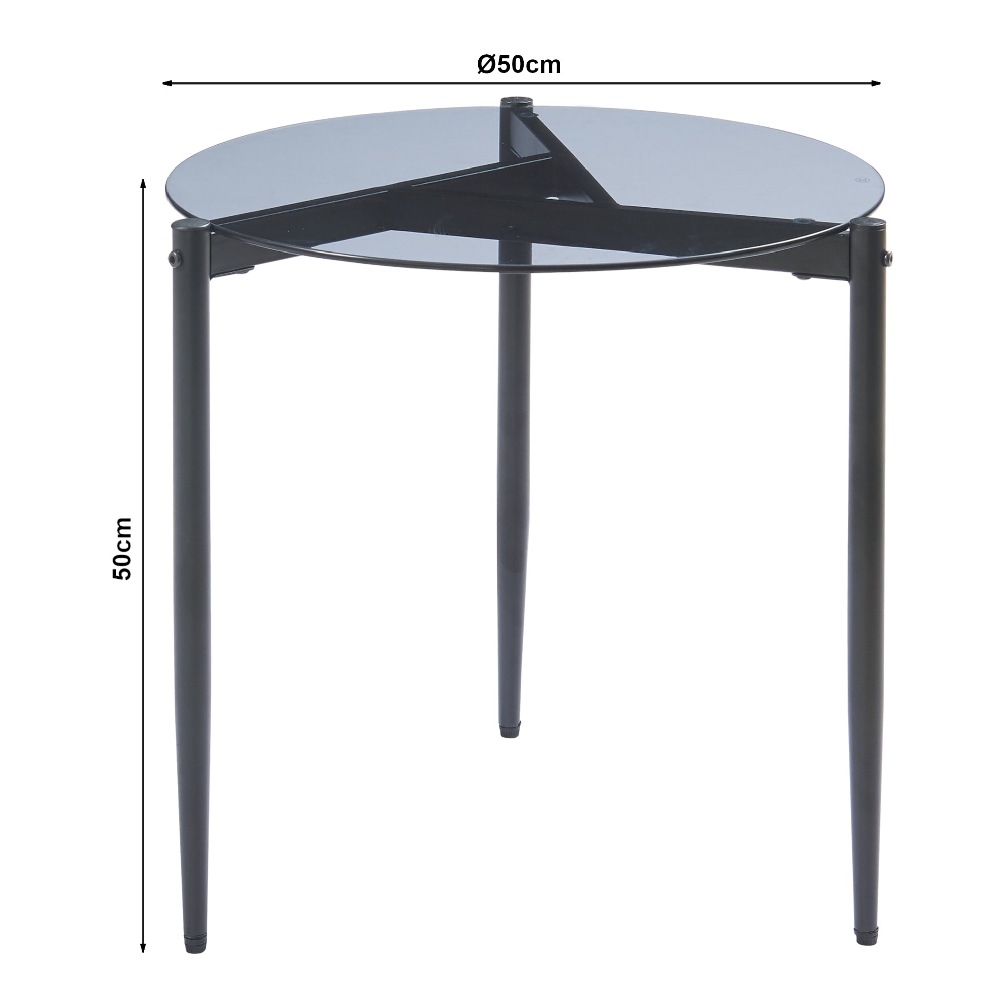 Tavolino Laterale Ulökantaa con Piano Rotondo in Vetro Fumé - Grigio [en.casa]