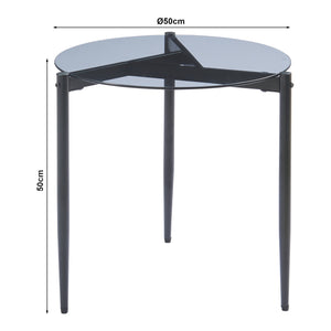 Tavolino Laterale Ulökantaa con Piano Rotondo in Vetro Fumé - Grigio [en.casa]