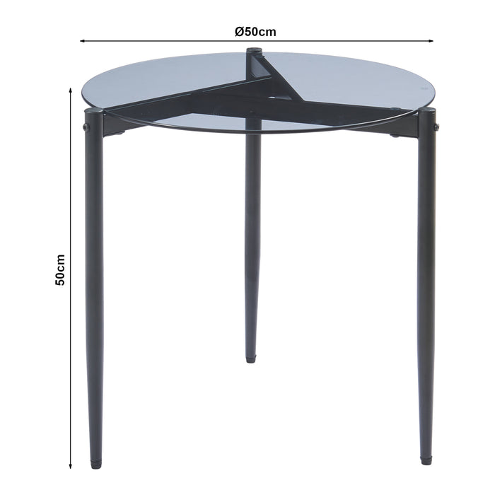 Tavolino Laterale Ulökantaa con Piano Rotondo in Vetro Fumé - Grigio [en.casa]