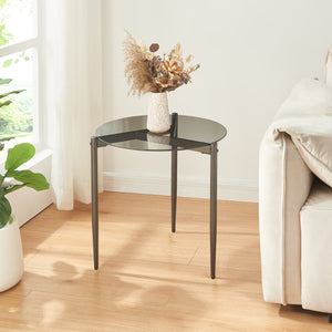 Tavolino Laterale Ulökantaa con Piano Rotondo in Vetro Fumé - Grigio [en.casa]