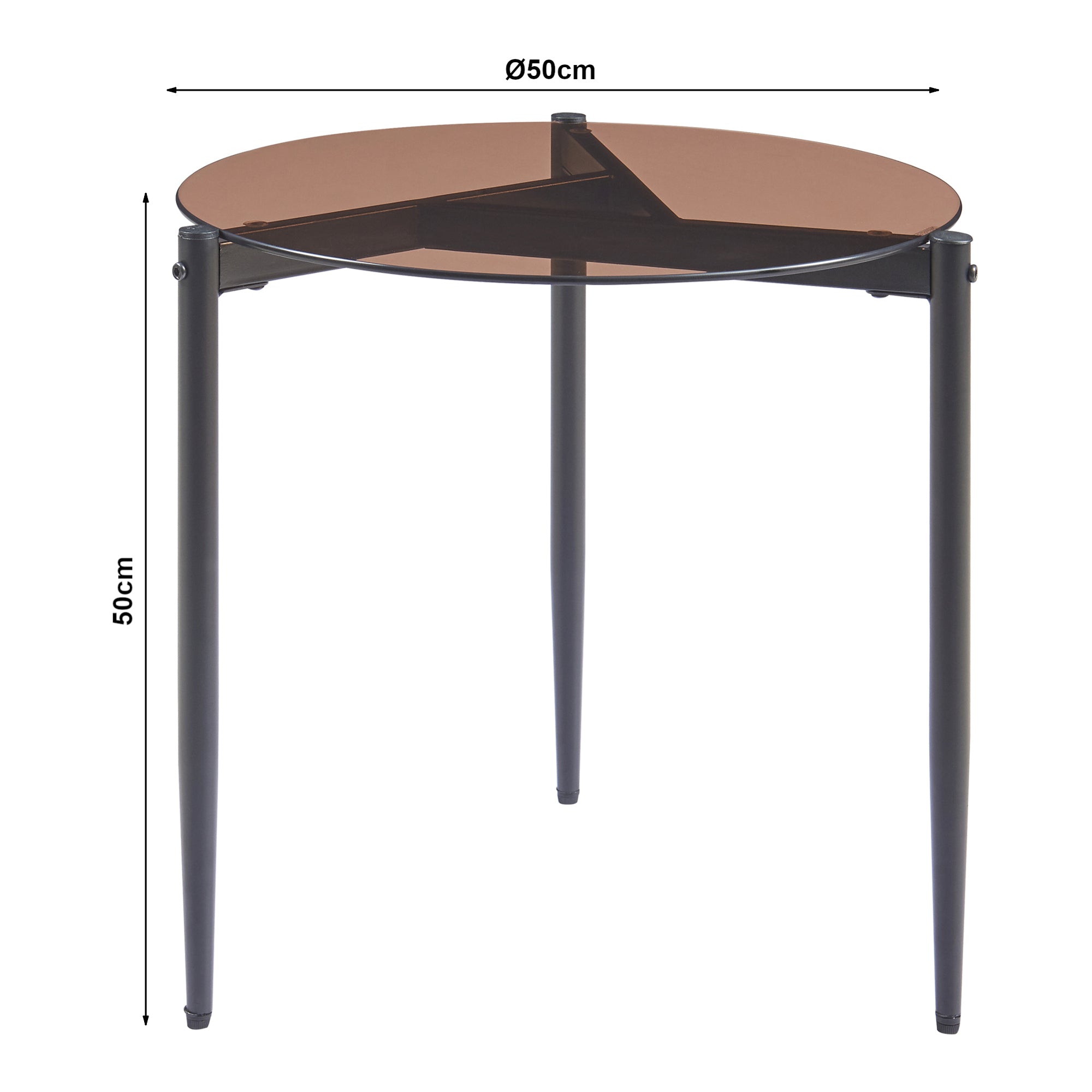 Tavolino Laterale Ulökantaa con Piano Rotondo in Vetro Fumé - Marrone [en.casa]