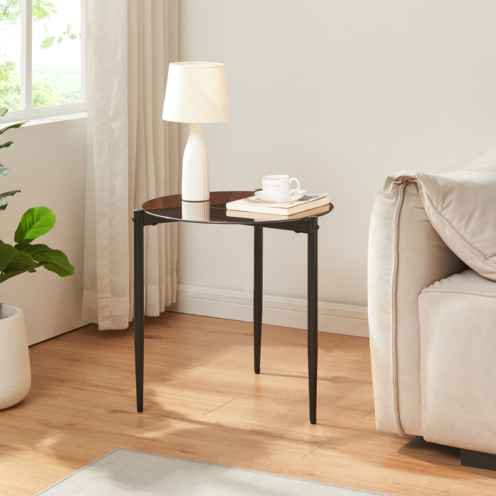 Tavolino Laterale Ulökantaa con Piano Rotondo in Vetro Fumé - Marrone [en.casa]