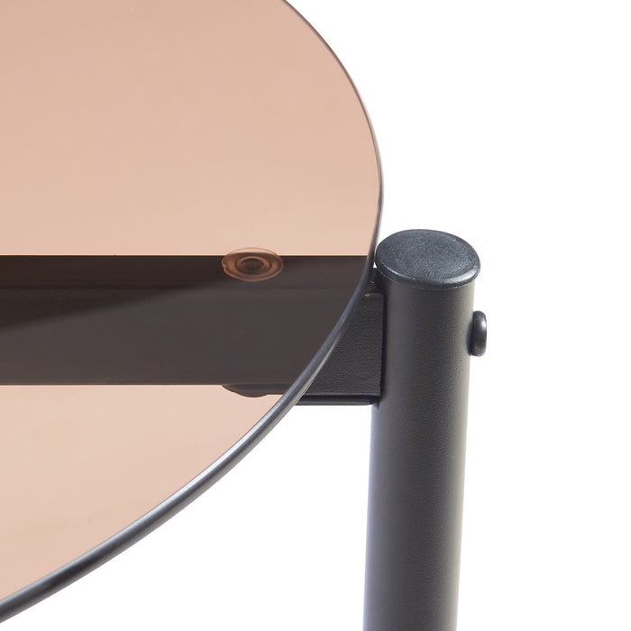 Tavolino Laterale Ulökantaa con Piano Rotondo in Vetro Fumé - Marrone [en.casa]