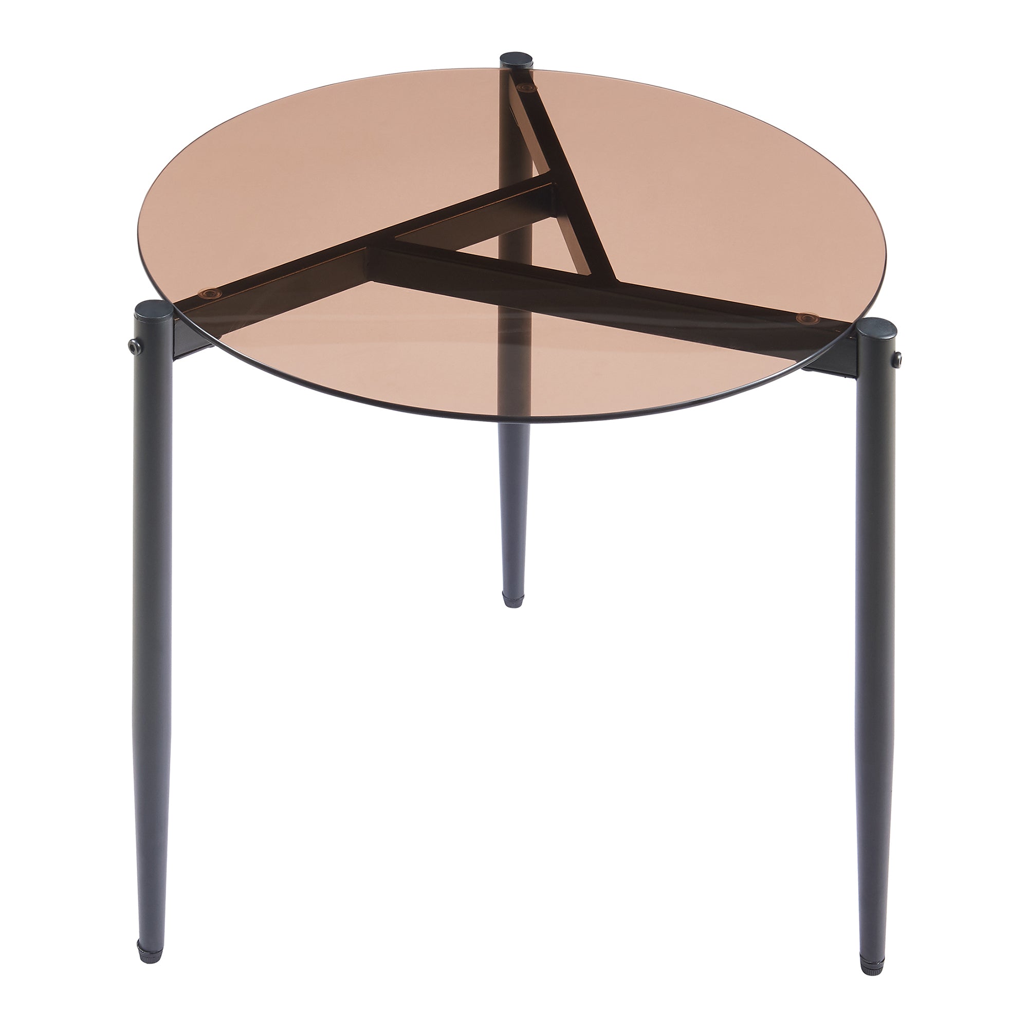 Tavolino Laterale Ulökantaa con Piano Rotondo in Vetro Fumé - Marrone [en.casa]