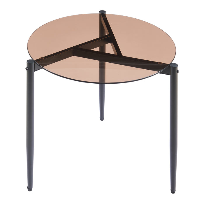 Tavolino Laterale Ulökantaa con Piano Rotondo in Vetro Fumé - Marrone [en.casa]