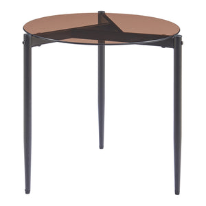 Tavolino Laterale Ulökantaa con Piano Rotondo in Vetro Fumé - Marrone [en.casa]