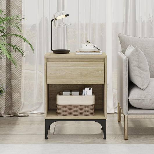 Tavolino Laterale Kistiandi Comodino con Cassetto 62 x 46 x 40 cm - Effetto Rovere Chiaro [en.casa]