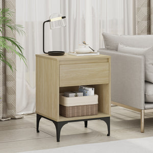 Tavolino Laterale Kistiandi Comodino con Cassetto 62 x 46 x 40 cm - Effetto Rovere Chiaro [en.casa]