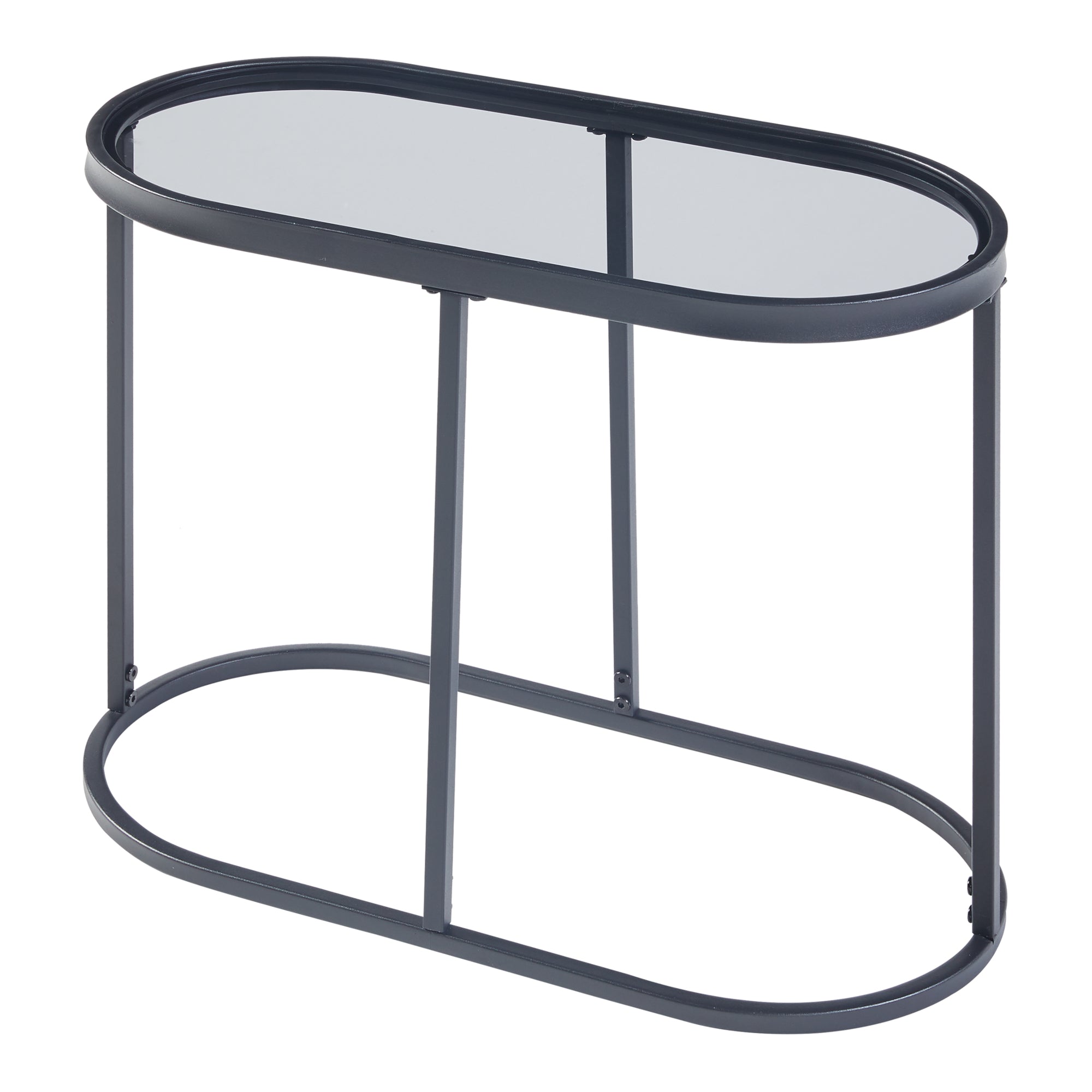 Tavolino da Divano Luleå con Piano Ovale in Vetro - Metallo Nero [en.casa]