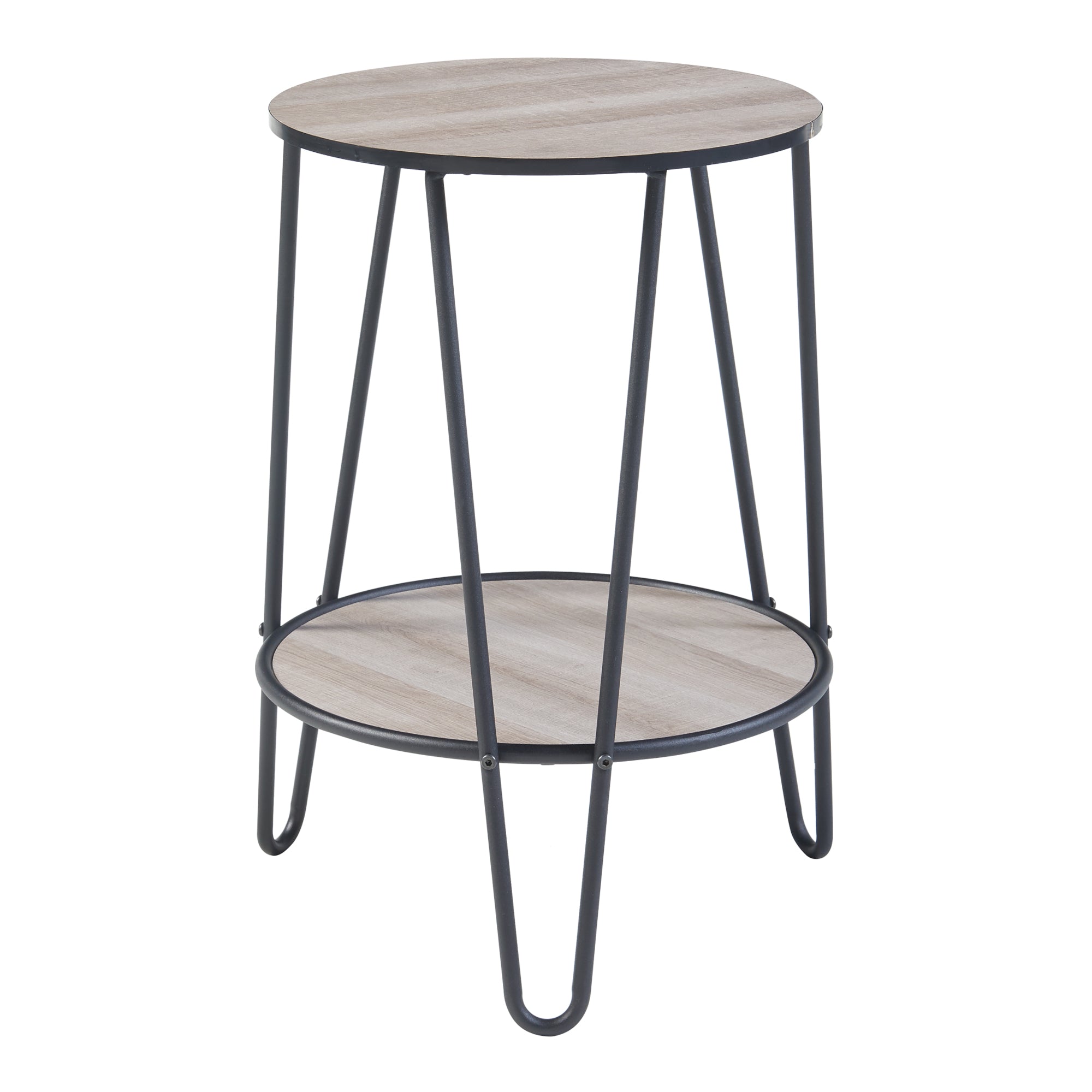 Tavolino da Divano Ylöjärvi con 2 Piani Rotondi - Effetto Rovere / Nero [en.casa]