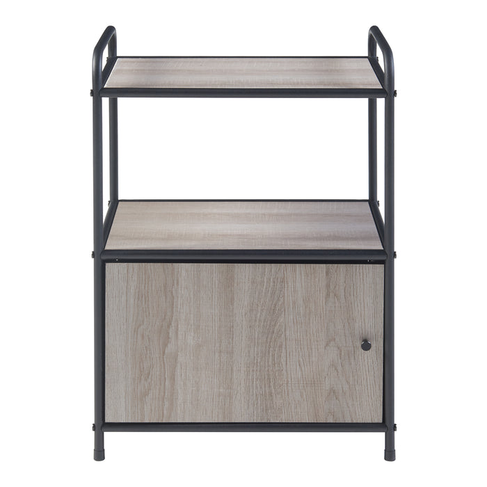 Comodino Gulen con Anta e Piani di Appoggio - Effetto Rovere / Nero [en.casa]