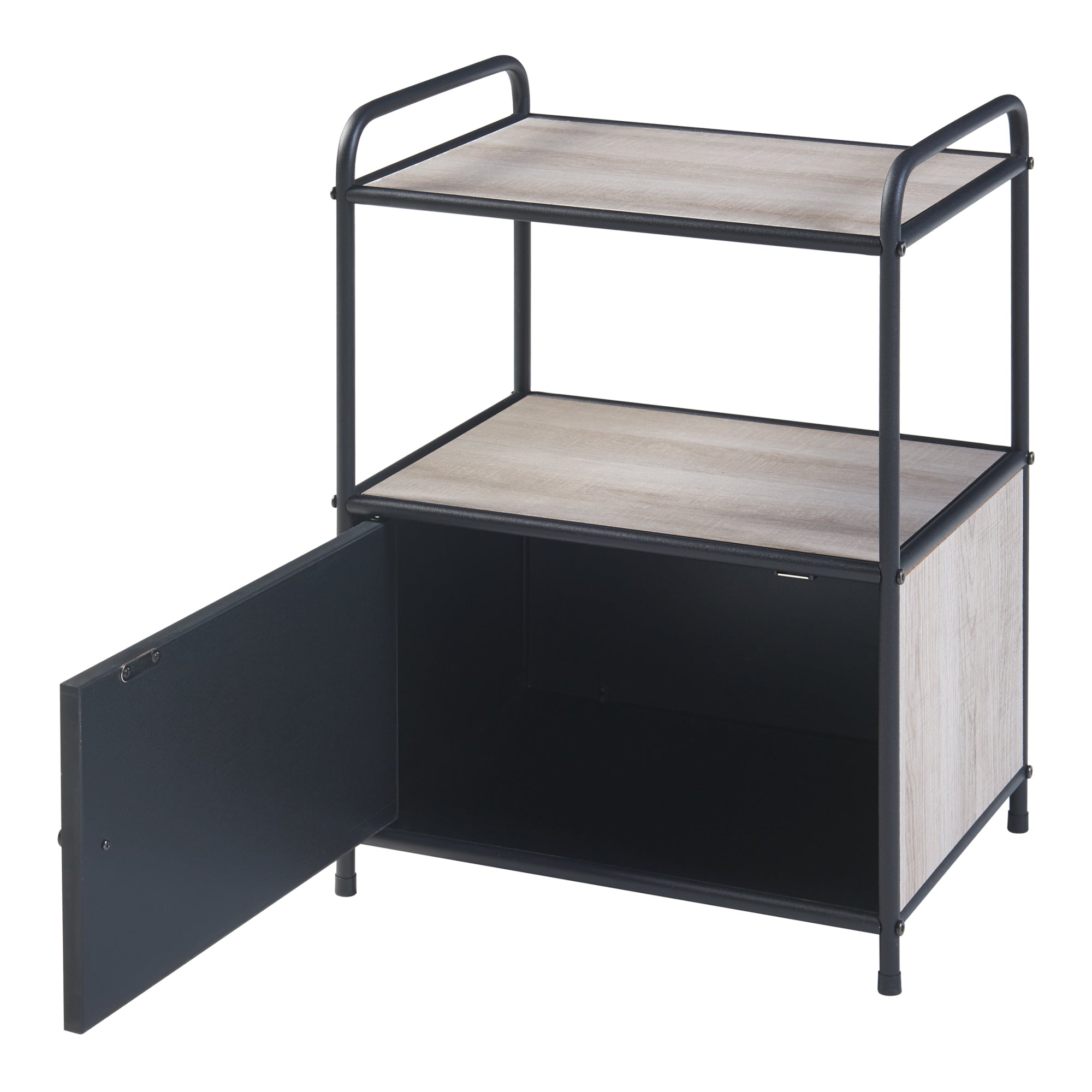 Comodino Gulen con Anta e Piani di Appoggio - Effetto Rovere / Nero [en.casa]