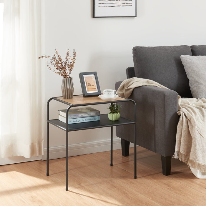 Tavolino Basso Krødsherad con 2 Piani Rettangolari - Effetto Rovere / Nero [en.casa]