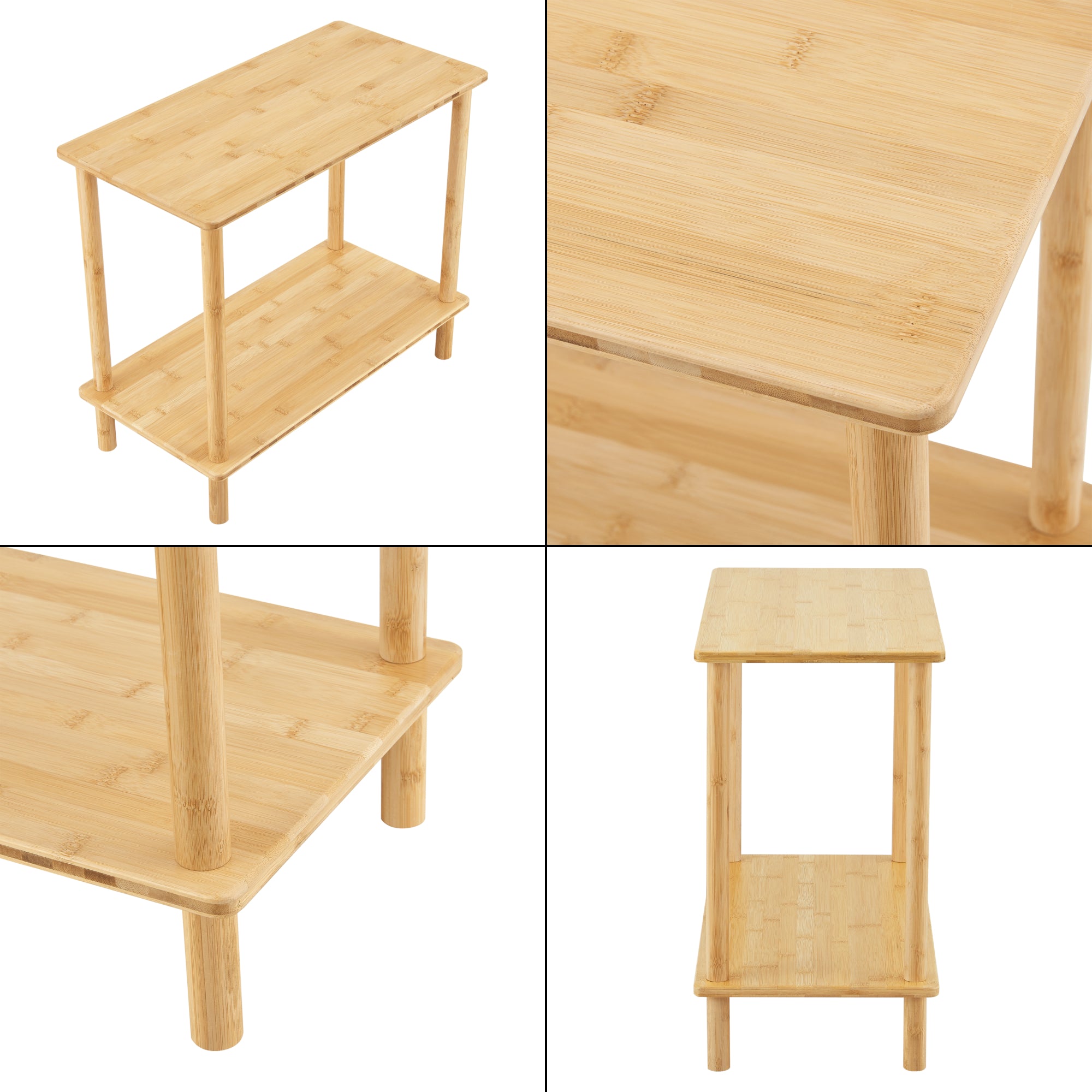 Tavolino Basso da Divano 'Paimio' con 2 Piani d'Appoggio in Bambù - color Naturale [en.casa]