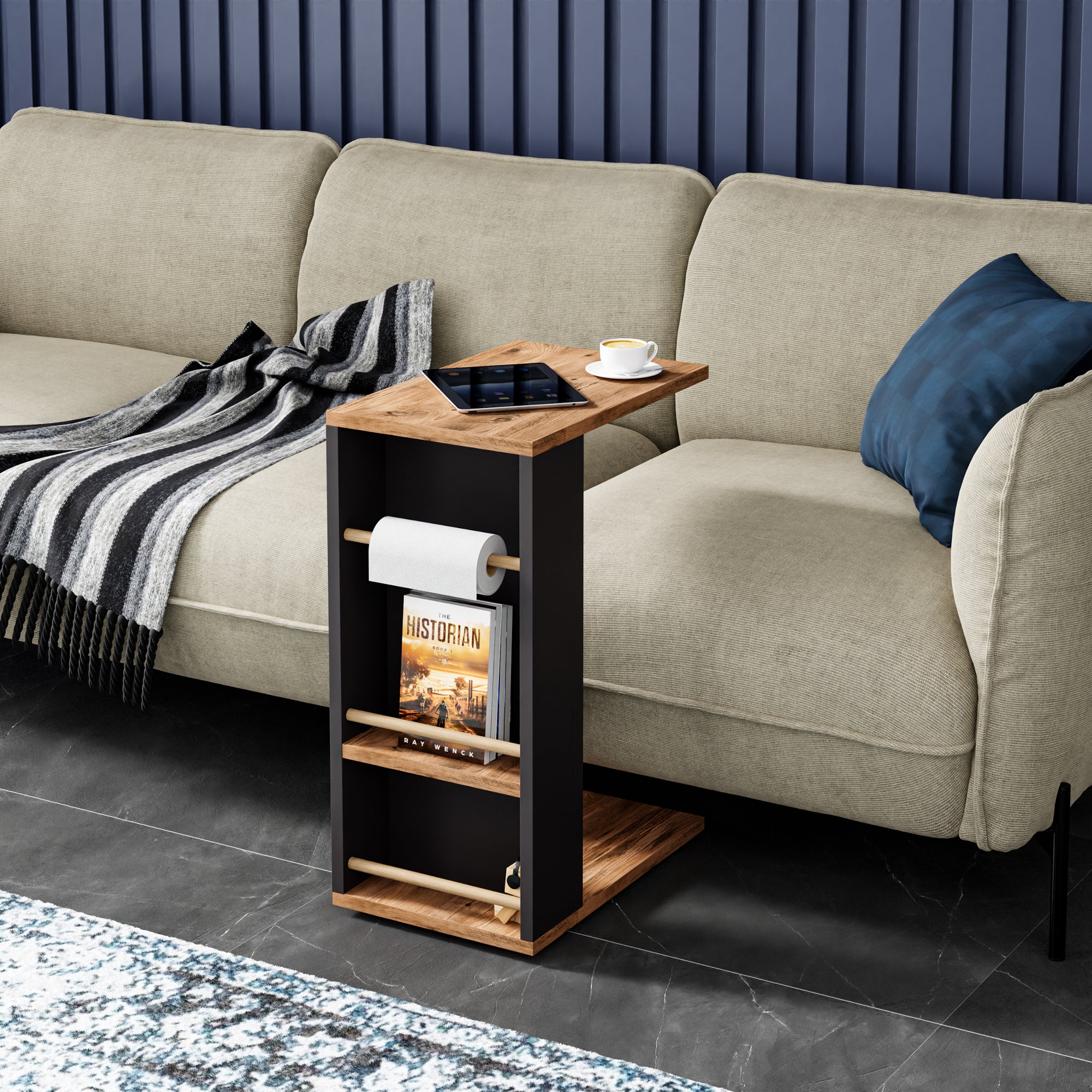 Consolle da Divano Siikainen Piano Tavolo per Laptop - Effetto Legno / Nero [en.casa]