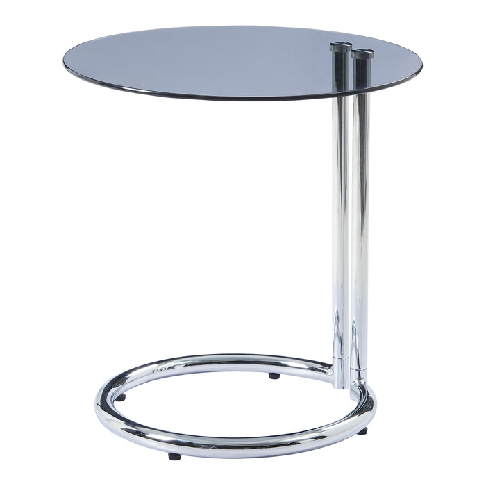 Tavolino Laterale Ylivieska con Piano Rotondo in Vetro Temperato (AxØ) 46 x 45 cm - Cromo / Fumé [en.casa]