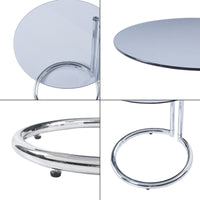 Tavolino Laterale Ylivieska con Piano Rotondo in Vetro Temperato (AxØ) 46 x 45 cm - Cromo / Fumé [en.casa]