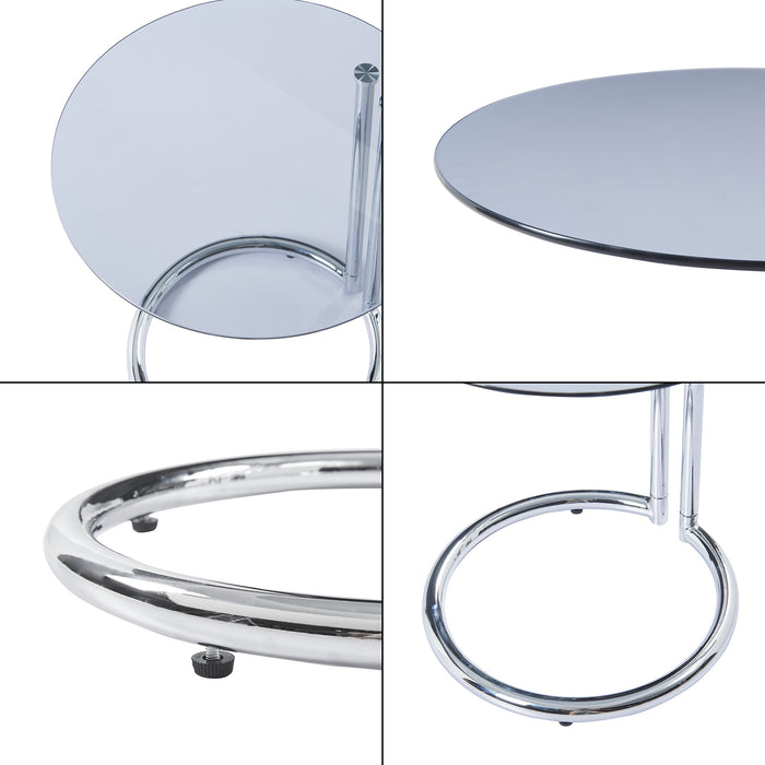 Tavolino Laterale Ylivieska con Piano Rotondo in Vetro Temperato (AxØ) 46 x 45 cm - Cromo / Fumé [en.casa]
