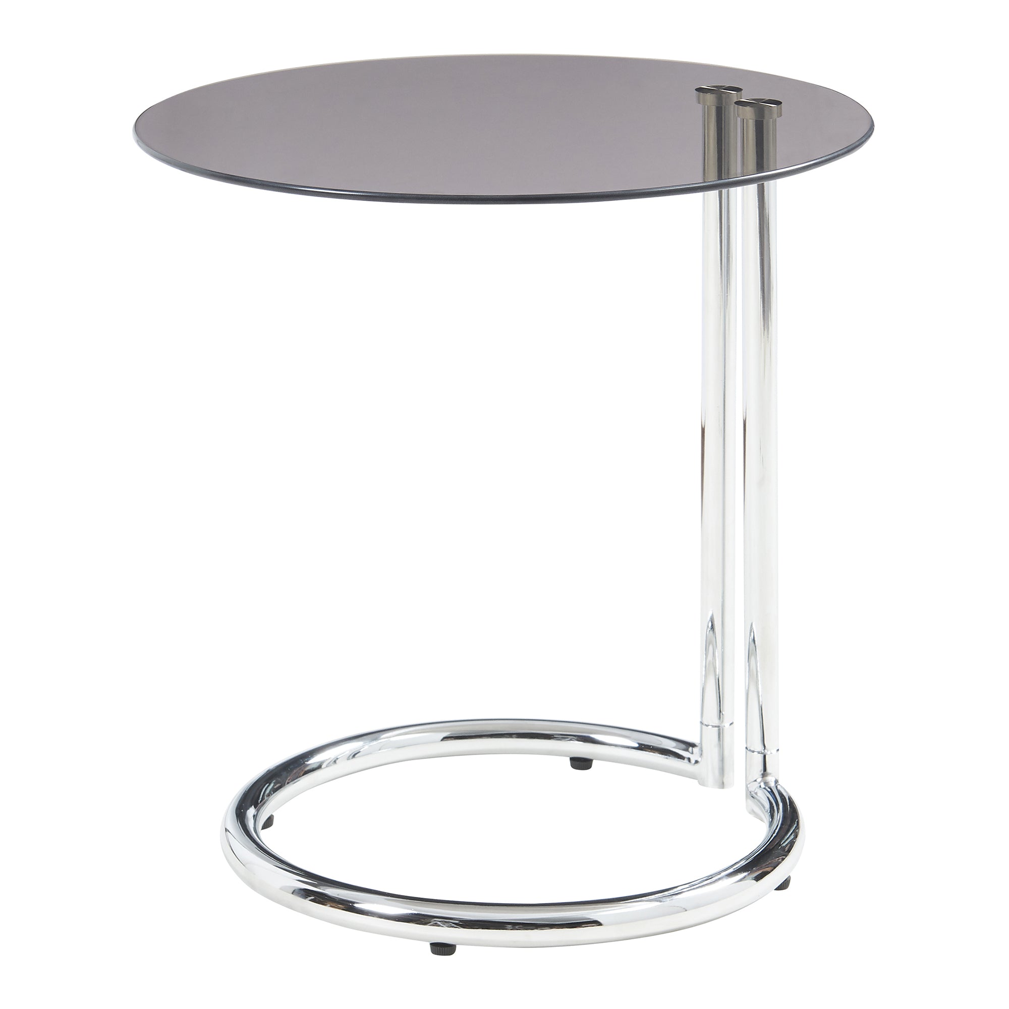 Tavolino Laterale Ylivieska con Piano Rotondo in Vetro Temperato (AxØ) 46 x 45 cm - Cromo / Fumé Bronzo [en.casa]