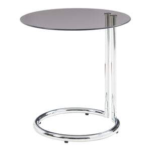 Tavolino Laterale Ylivieska con Piano Rotondo in Vetro Temperato (AxØ) 46 x 45 cm - Cromo / Fumé Bronzo [en.casa]