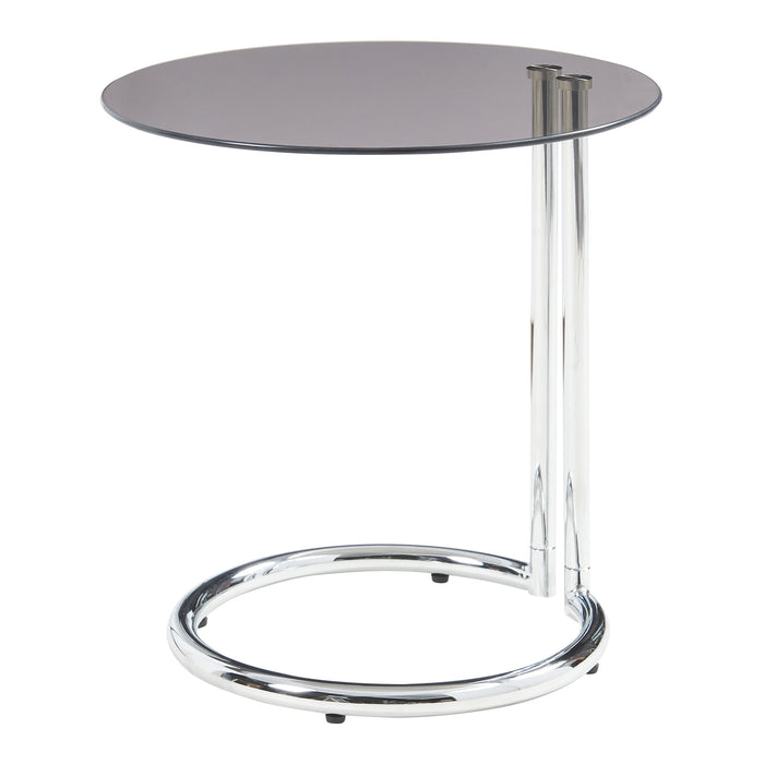 Tavolino Laterale Ylivieska con Piano Rotondo in Vetro Temperato (AxØ) 46 x 45 cm - Cromo / Fumé Bronzo [en.casa]