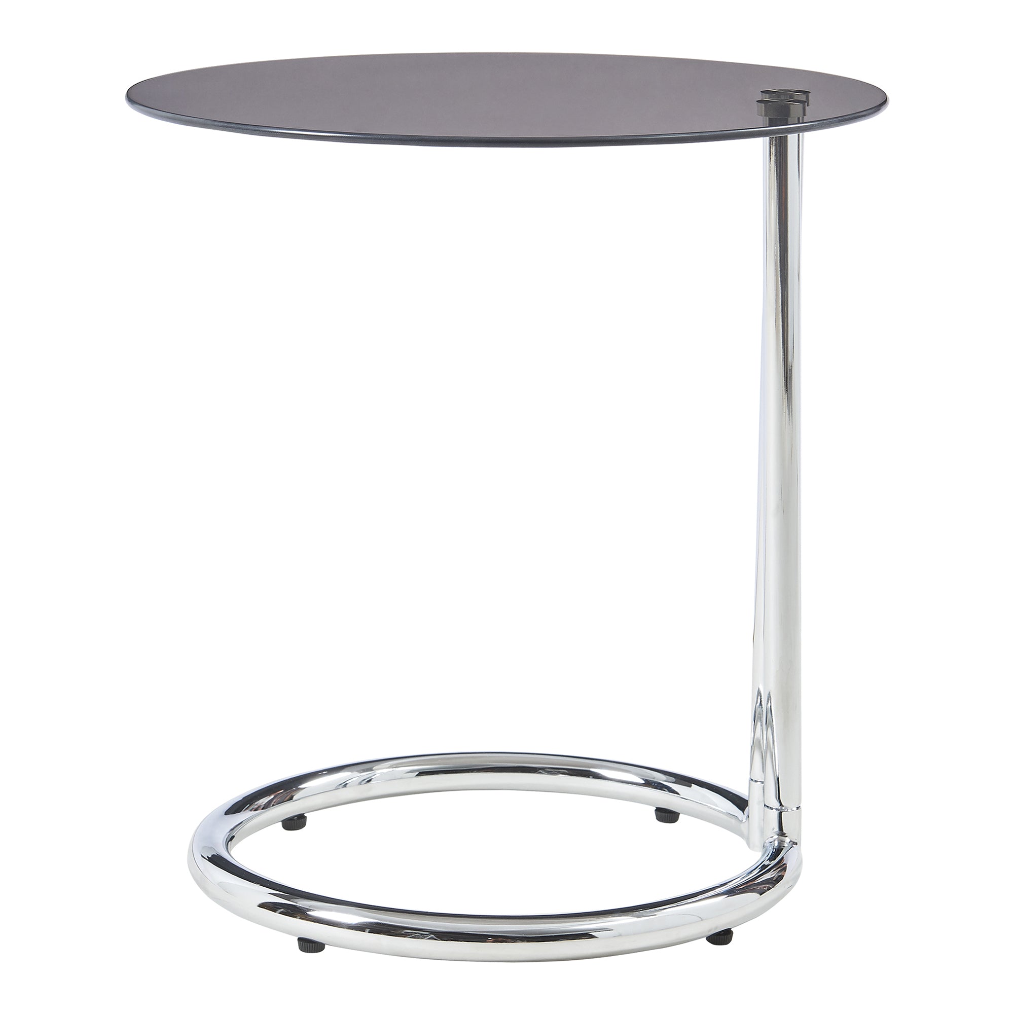 Tavolino Laterale Ylivieska con Piano Rotondo in Vetro Temperato (AxØ) 46 x 45 cm - Cromo / Fumé Bronzo [en.casa]