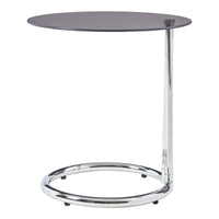 Tavolino Laterale Ylivieska con Piano Rotondo in Vetro Temperato (AxØ) 46 x 45 cm - Cromo / Fumé Bronzo [en.casa]