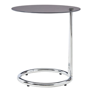 Tavolino Laterale Ylivieska con Piano Rotondo in Vetro Temperato (AxØ) 46 x 45 cm - Cromo / Fumé Bronzo [en.casa]