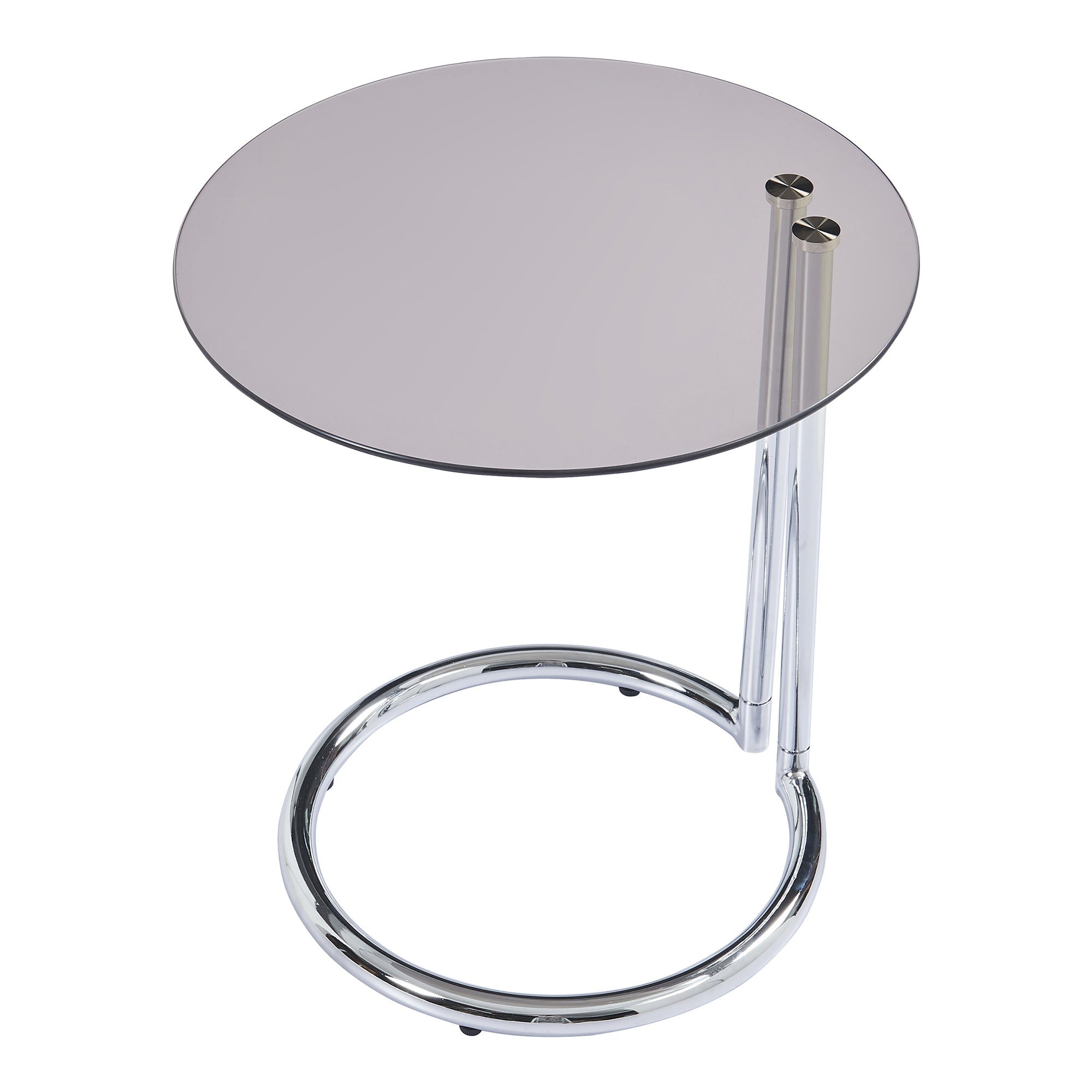 Tavolino Laterale Ylivieska con Piano Rotondo in Vetro Temperato (AxØ) 46 x 45 cm - Cromo / Fumé Bronzo [en.casa]